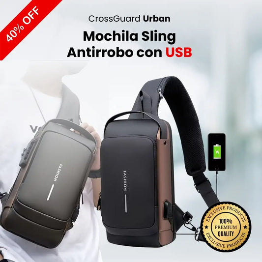 CrossGuard Urban — Mochila Sling Antirrobo con USB